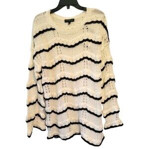 Lane Bryant Open Knit Cream & Black Stripe Sweater Size 18/20 Cottagecore